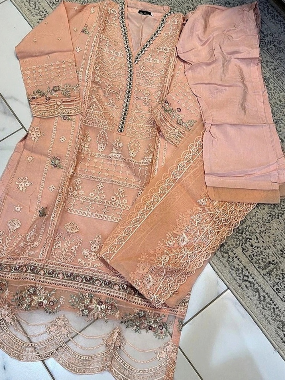 Maria B. Embroidered 3-Piece Suit in Pink Like New